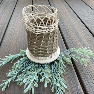 Elegant Handmade Natural and Brown Woven Basket 4x4x6.5” tall